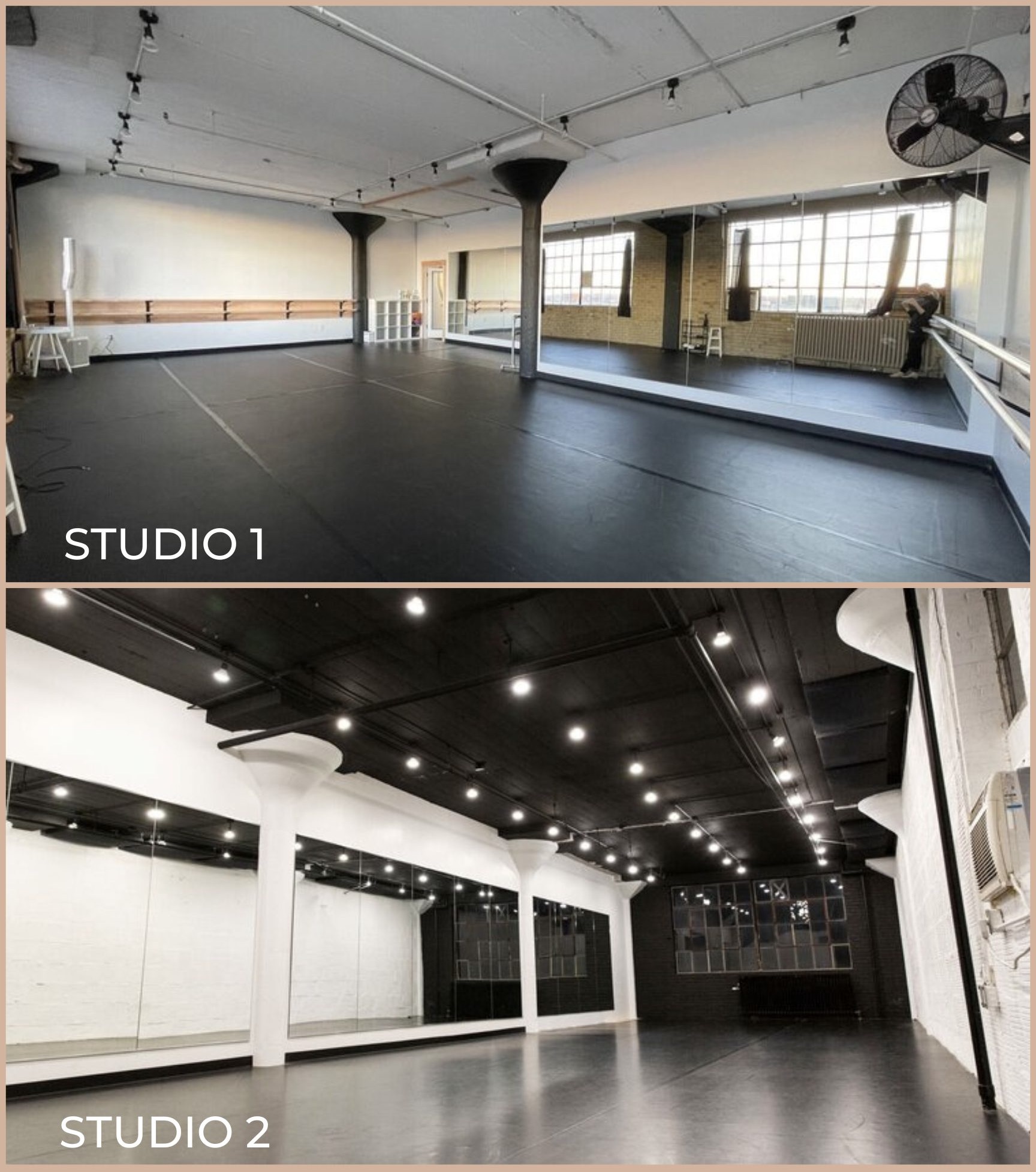 A split photograph showing images of both studios at Hothouse