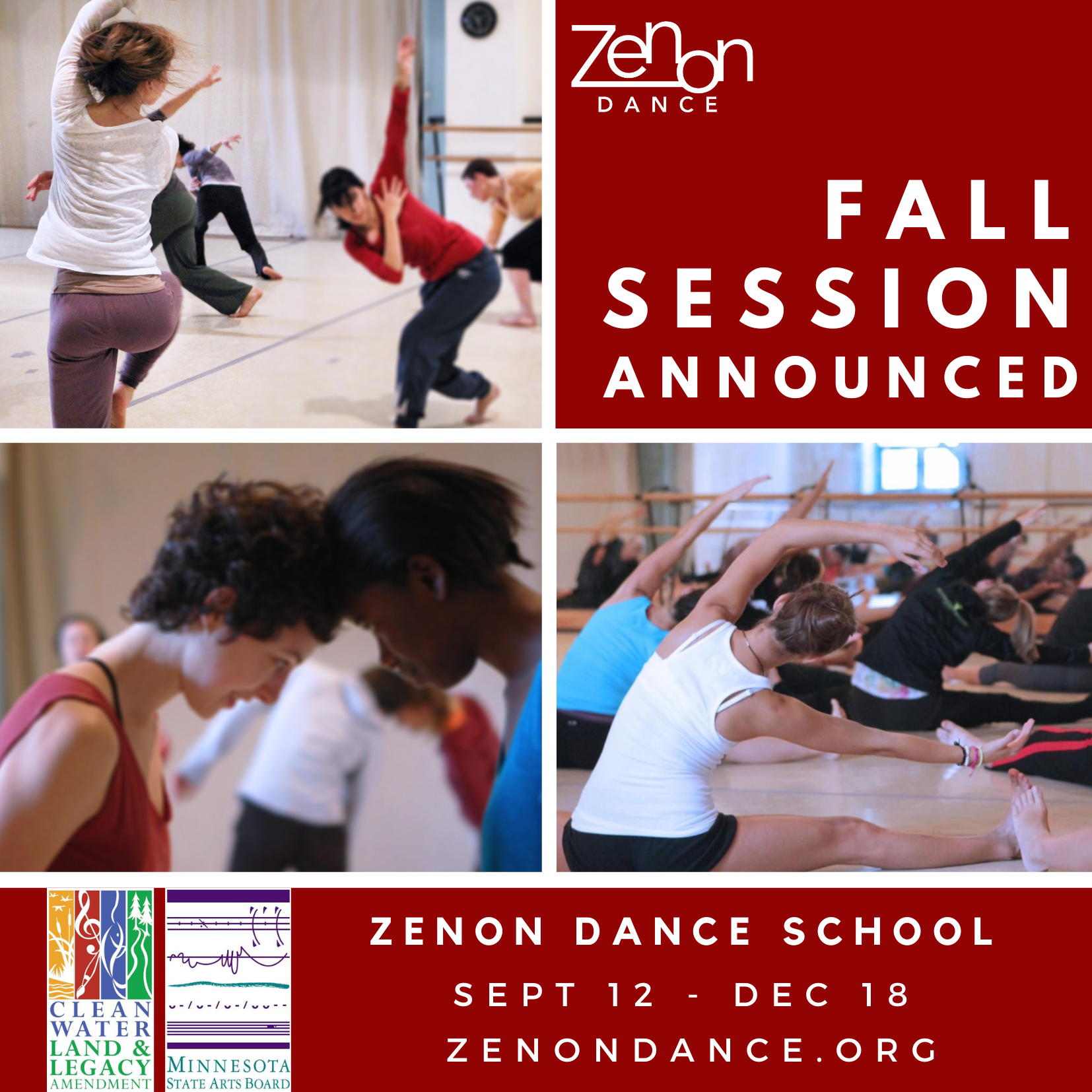 A poster with images of dancers in studio classes