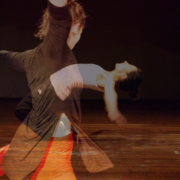 Two images superimposed, each of a solo dancer