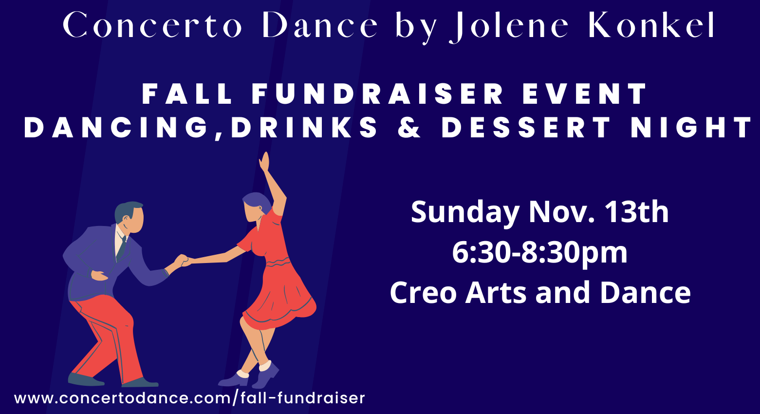 Poster for Concerto Fall Fundraiser, featuring an image of two swing dancers